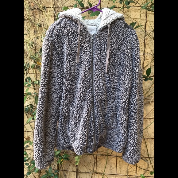 Thread & Supply Jackets & Blazers - Anthro Thread & Supply Grey Silver Hooded Teddy Jacket Sz M